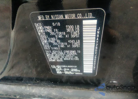 2018 Nissan Armada Sv from USA, damaged, VIN JN8AY2ND4J9060191